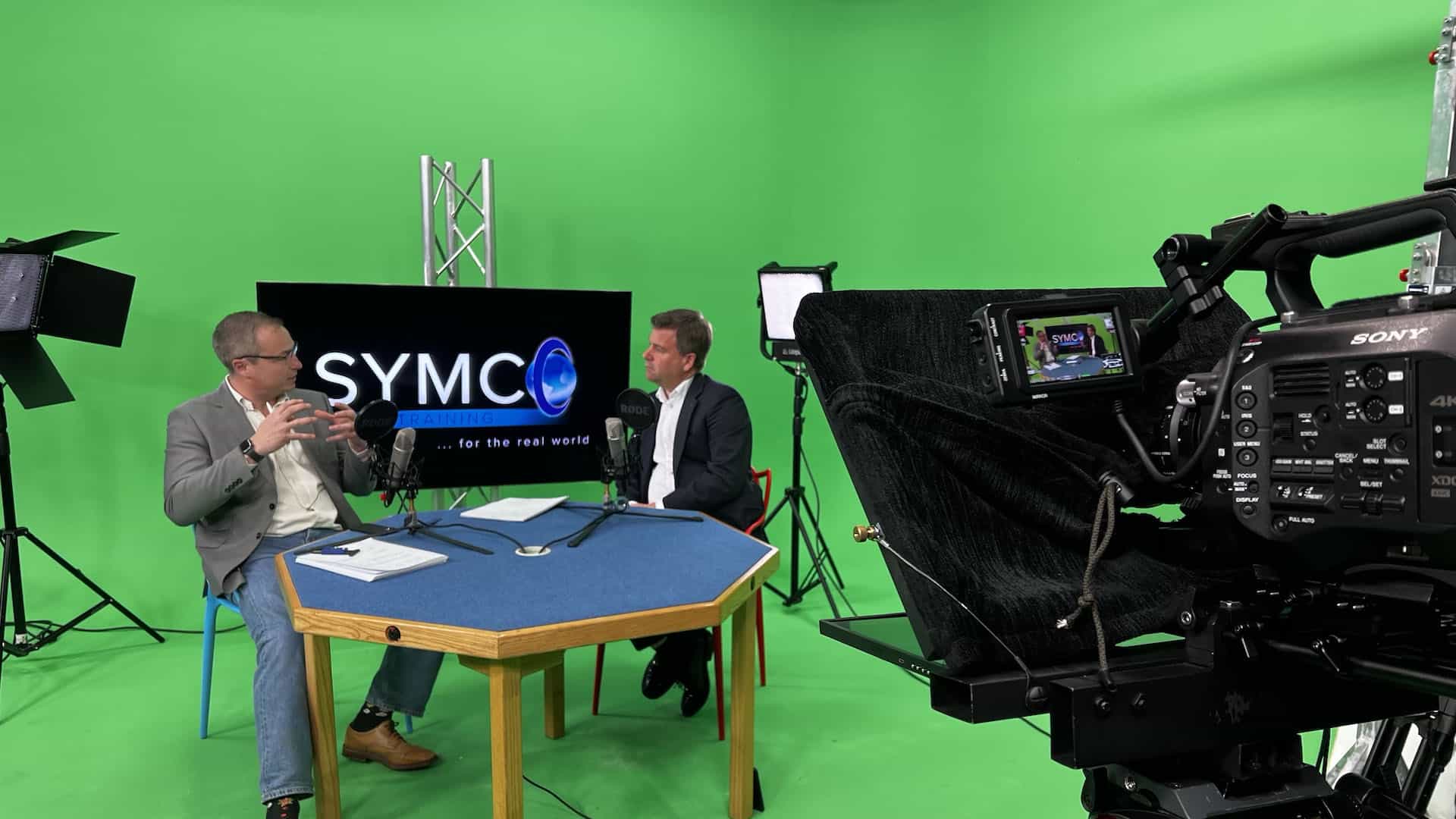 Podcast interview in a green screen studio