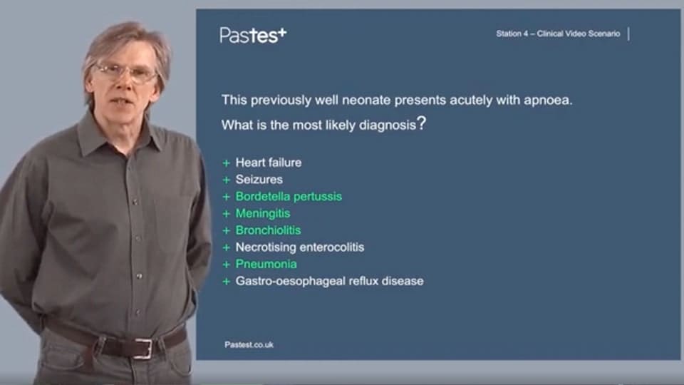 Medical professional presenting neonatal diagnosis options for e-learning content.